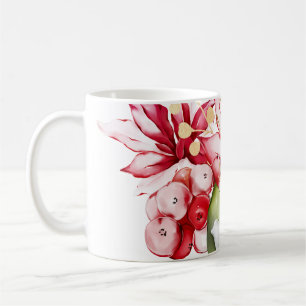 Winter holiday red poinsettia watercolour flowers coffee mug