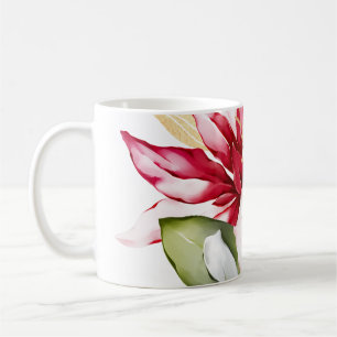 Winter holiday red poinsettia watercolour flowers  coffee mug