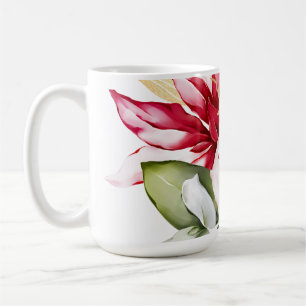 Winter holiday red poinsettia watercolour flowers coffee mug