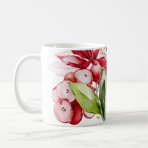 Winter holiday red poinsettia watercolour flowers coffee mug