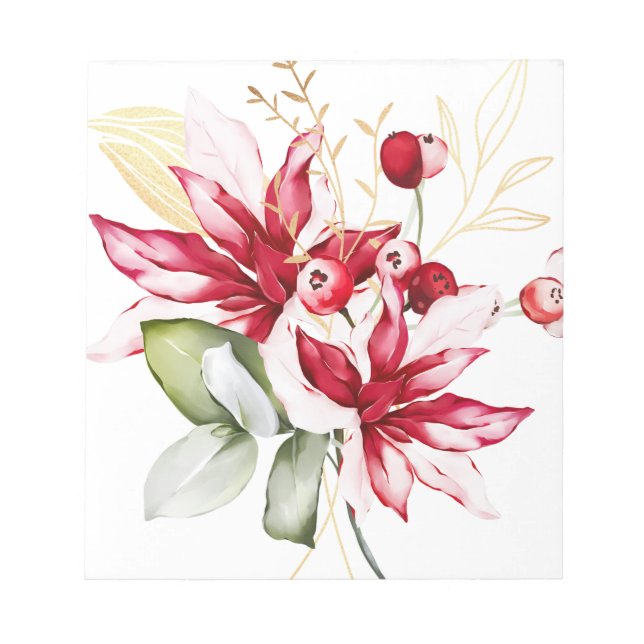 Winter holiday red poinsettia watercolour flowers  notepad (Front)