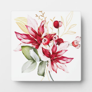 Winter holiday red poinsettia watercolour flowers plaque