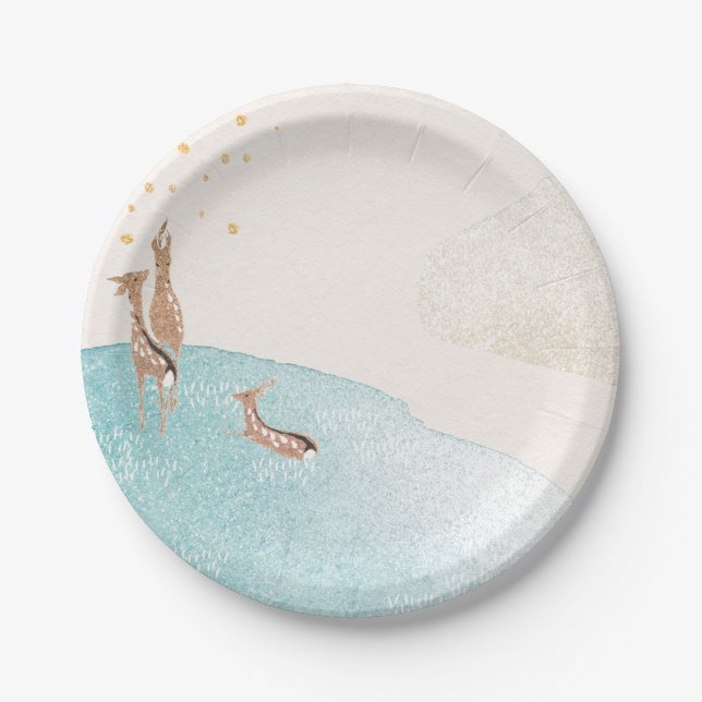 Winter Holiday Reindeer  Paper Plate (Front)