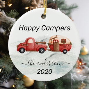 Winter Holiday RV Camper Monogram Happy Campers Ceramic Ornament