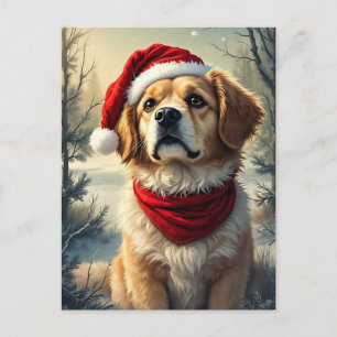 Winter Holiday Santa Dog Postcard