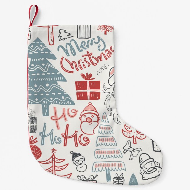 Winter holiday seamless pattern with doodle hand d small christmas stocking (Front)