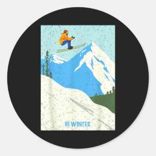 Winter holiday ski christmas x-mas skiing skier classic round sticker