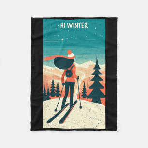 Winter Holiday Ski Christmas X-mas Skiing Skier Wo Fleece Blanket