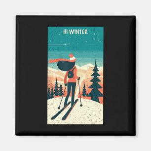 Winter Holiday Ski Christmas X-mas Skiing Skier Wo Magnet