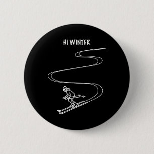 Winter Holiday Ski Line Art Christmas X-mas Skiing 6 Cm Round Badge