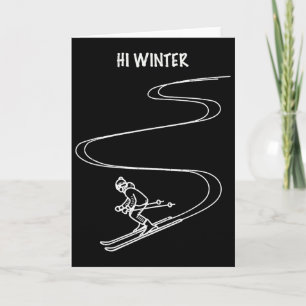 Winter Holiday Ski Line Art Christmas X-mas Skiing Card