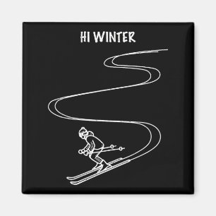 Winter holiday ski line art christmas x-mas skiing magnet