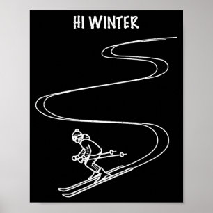 Winter holiday ski line art christmas x-mas skiing poster