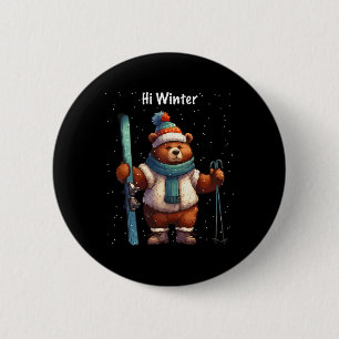 Winter Holiday Skier Animal Christmas Ski Skiing X 6 Cm Round Badge