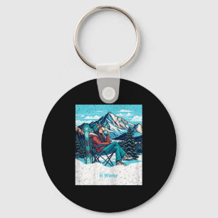 Winter Holiday Skier Woman Drinking Coffee Christm Key Ring