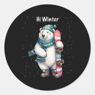 Winter Holiday Snowboarding Animal Christmas Snowb Classic Round Sticker