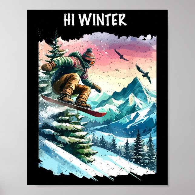 Winter Holiday Snowboarding Christmas Xmas Snowboa Poster (Front)