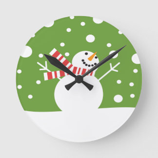 Winter Holiday Snowman Round Clock