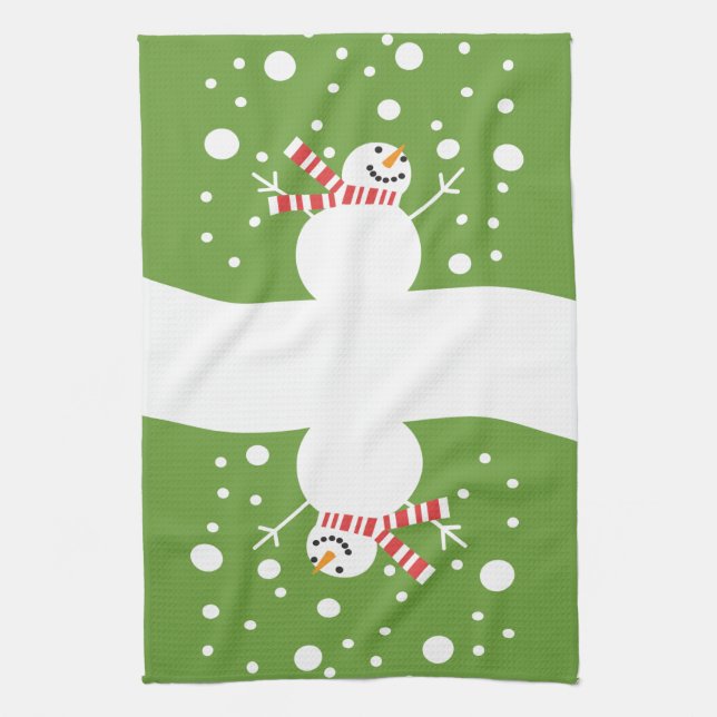 Winter Holiday Snowman Tea Towel (Vertical)