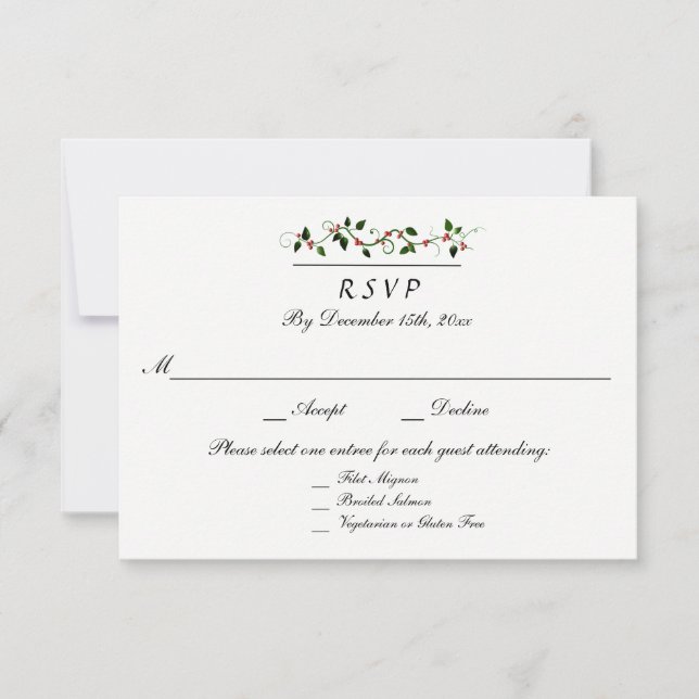Winter Holiday Wedding 3 Entree RSVP Response (Front)
