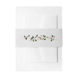 Winter Holiday Wedding Holly Vine Grey Matching Invitation Belly Band