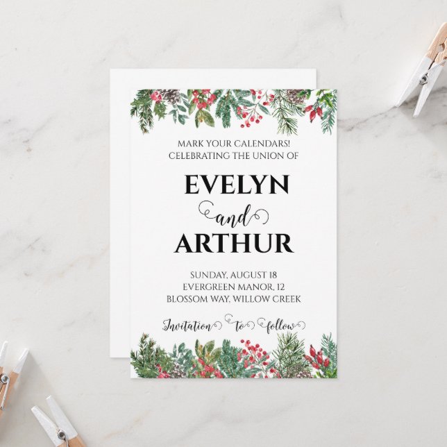 winter holiday wedding save the date invitations (Front/Back In Situ)