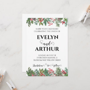 winter holiday wedding save the date invitations
