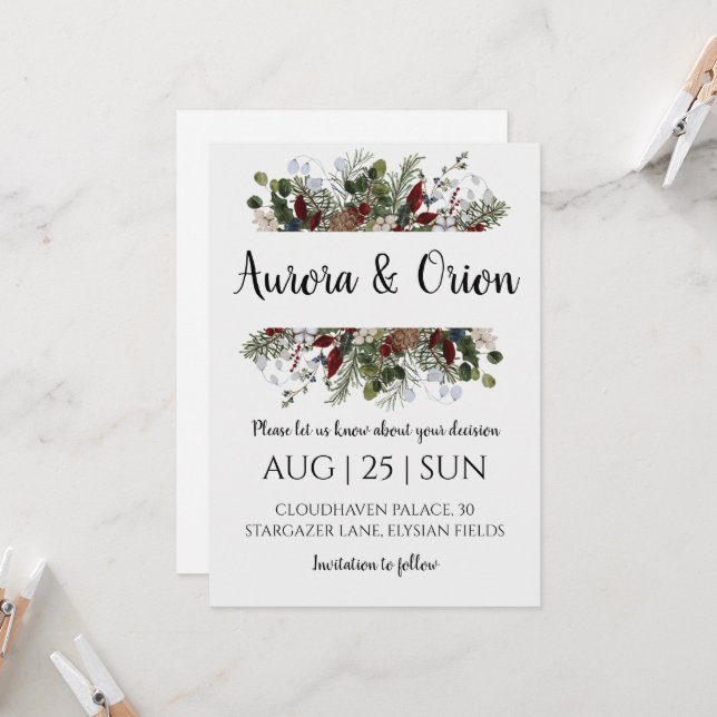 winter holiday wedding save the date invitations (Front/Back In Situ)