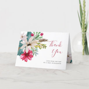 Winter Holiday Wedding   Watercolor Floral Thank You Card