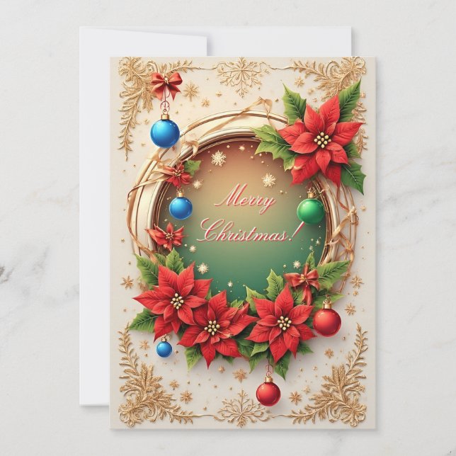 Winter Holiday Wreath 🎄❄️ Poinsettia Red Floral (Front)