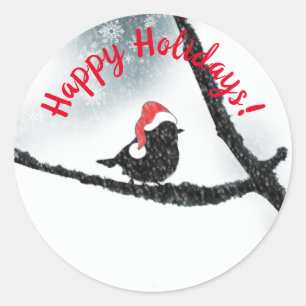 Winter Holidays Bird on a Snowy Branch  Classic Round Sticker