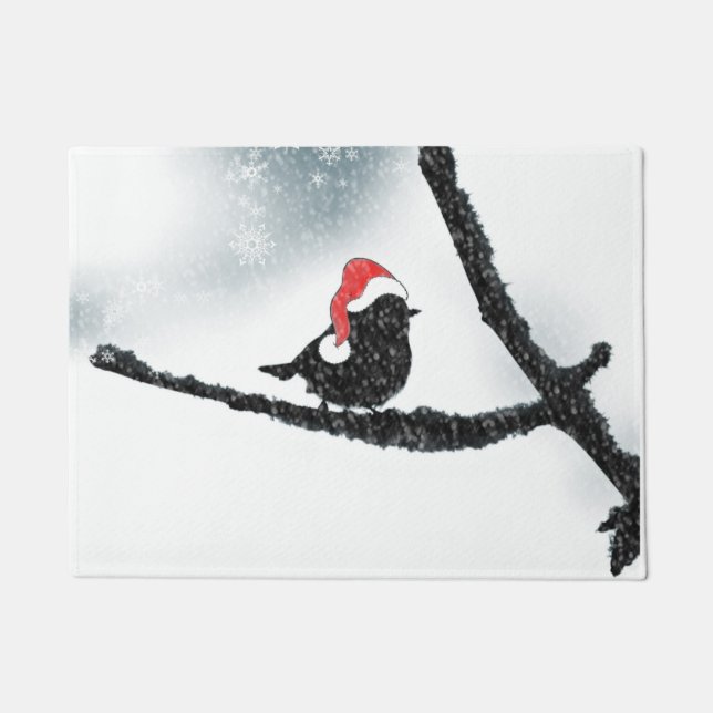 Winter Holidays Bird  Snowy Branch  Doormat (Front)