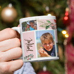 Winter Holidays | Christmas Family 6 Photo Collage Mug<br><div class="desc">Personalise this typography and collage coffee mug with 6 custom photos, your family name and the year and make it a family keepsake to remind you of your beautiful memories. The blush pink colour together with the watercolor winter holidays / Christmas botanicals and the brushed script hand lettered "joyful", "merry...</div>