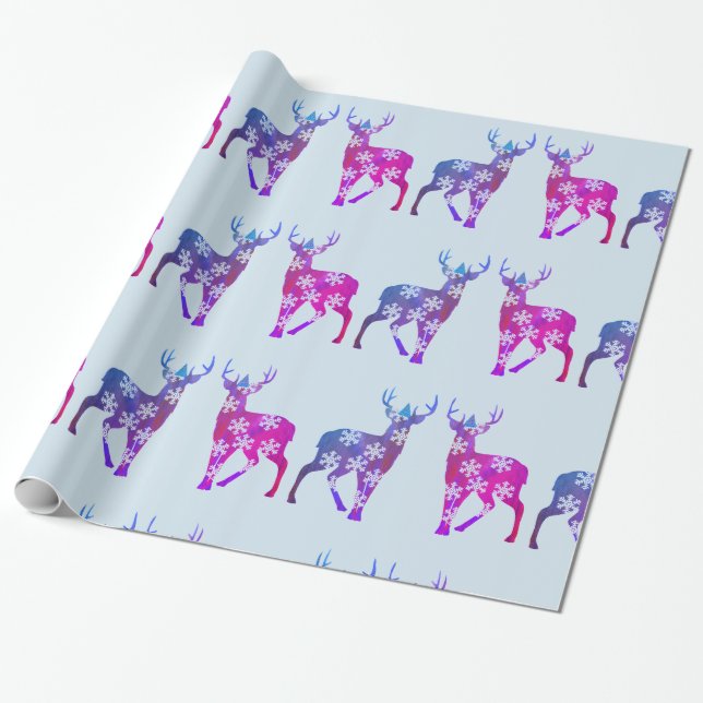 Winter Holidays Deer Snowflakes  Wrapping Paper (Unrolled)