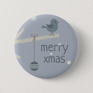 Winter holidays forest tree sparrow birds cartoon 6 cm round badge