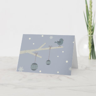 Winter holidays forest tree sparrow birds cartoon card