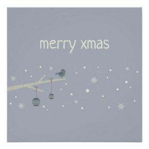 Winter holidays forest tree sparrow birds cartoon poster