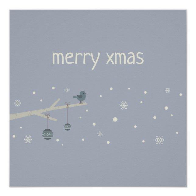 Winter holidays forest tree sparrow birds cartoon  poster (Front)