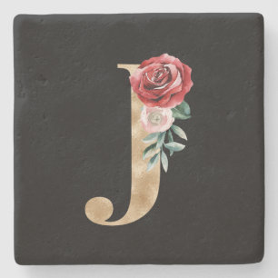 Winter holidays initials  letter J Stone Coaster