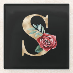 Winter holidays initials  letter S Glass Coaster