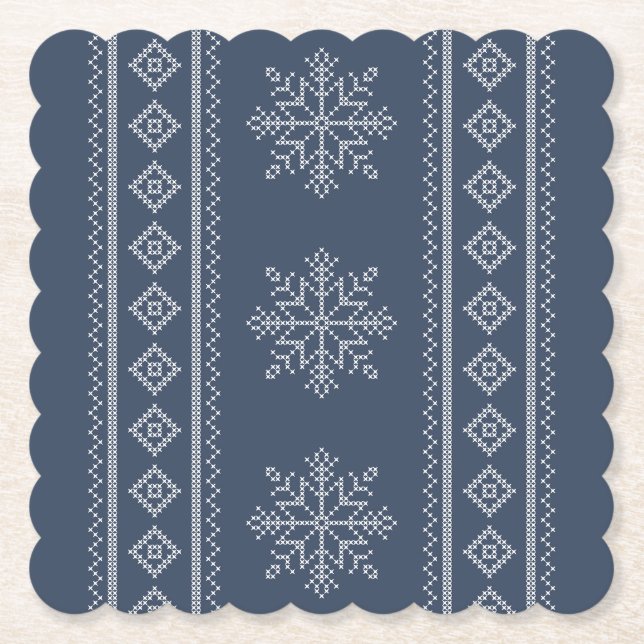 Winter holidays knitwear snowflake design paper coaster (Front)