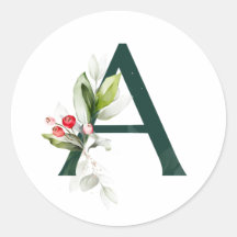 Winter holidays MONOGRAM red poinsettia berries 