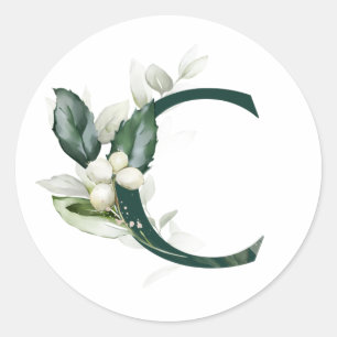 Winter holidays MONOGRAM white berries   Classic Round Sticker