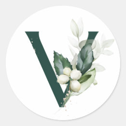 Winter holidays MONOGRAM white berries Classic Round Sticker