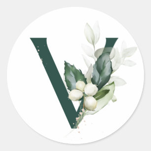 Winter holidays MONOGRAM white berries   Classic Round Sticker