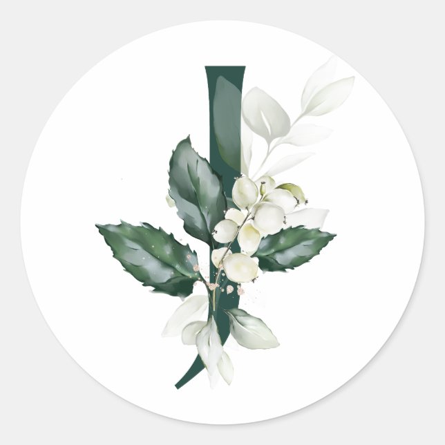Winter holidays MONOGRAM white berries  Classic Round Sticker (Front)