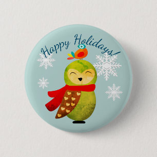 Winter Holidays Owl 6 Cm Round Badge