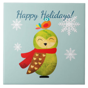 Winter Holidays Owl Ceramic Tile