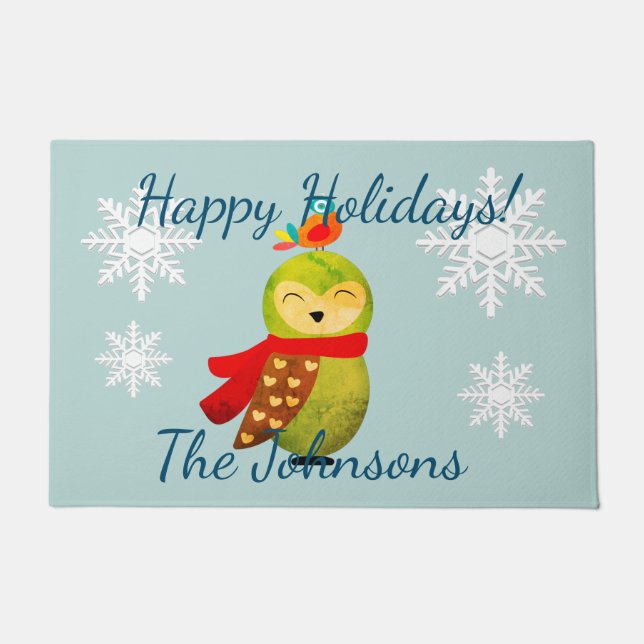 Winter Holidays Owl Doormat (Front)