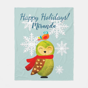 Winter Holidays Owl Fleece Blanket